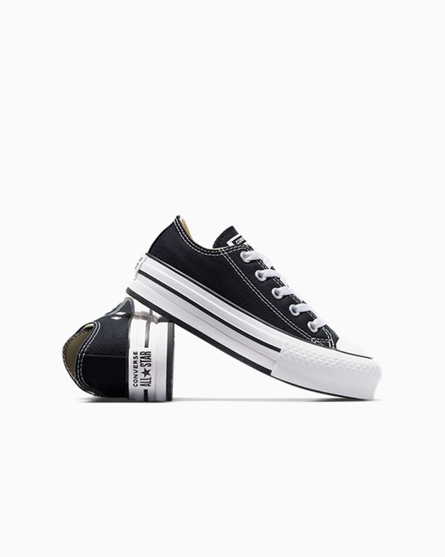 Pantofi Platforma Fete Converse Chuck Taylor All Star Lift Low Top Negrii Albi Negrii | RO WU13TR715